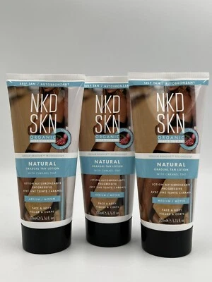 3x NKD SKN natürliche schrittweise hellbraune Lotion mit Karamellfarbe Medium 200ml