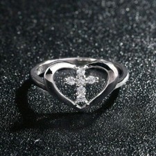 Heart Shape Round Cut Cubic Zirconia Women's Engagement 925 Sterling Silver Ring