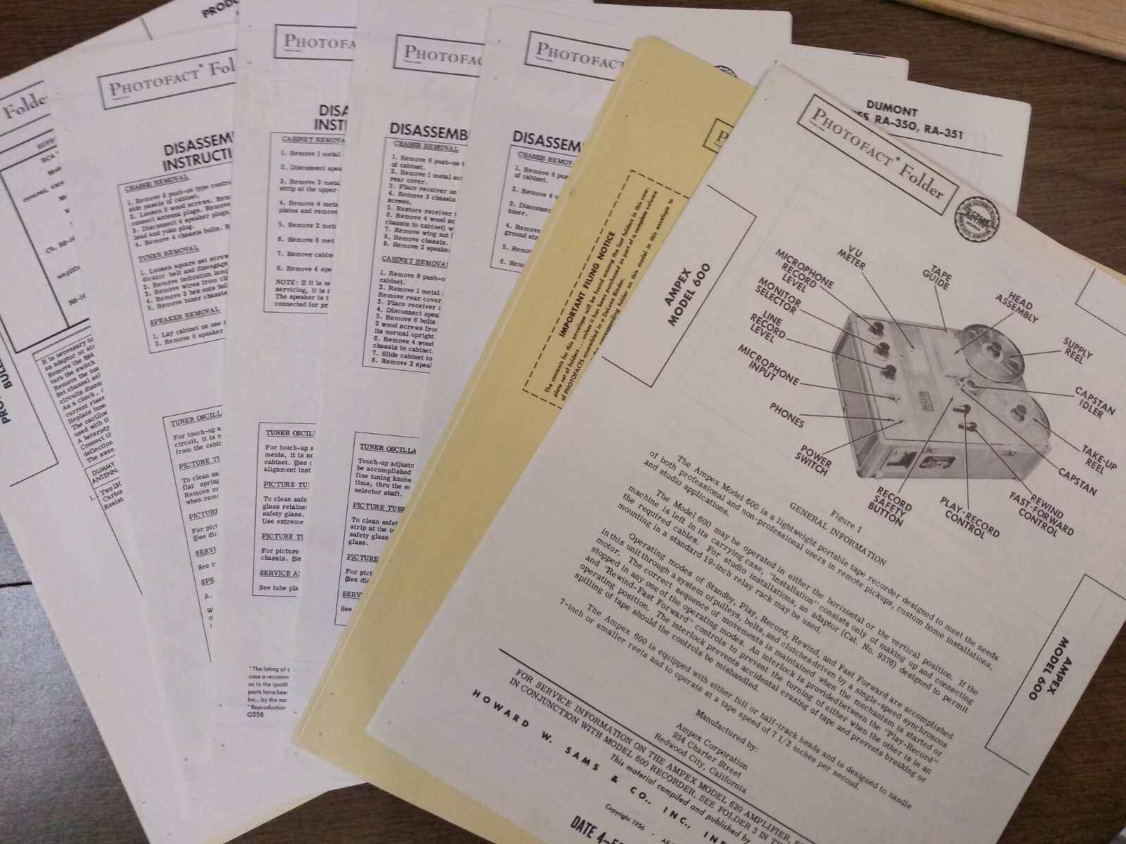SAMS Photofact Folder Set 312 Television Repair 1950s 1960s TV schematics