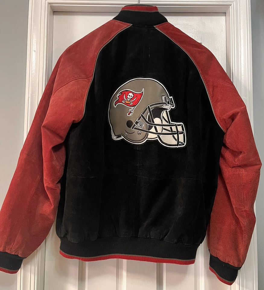 VTG Tampa Bay Buccaneers Mens Large Suede Leather Bomber Jacket Coat NFL G-III - Image 3 of 4