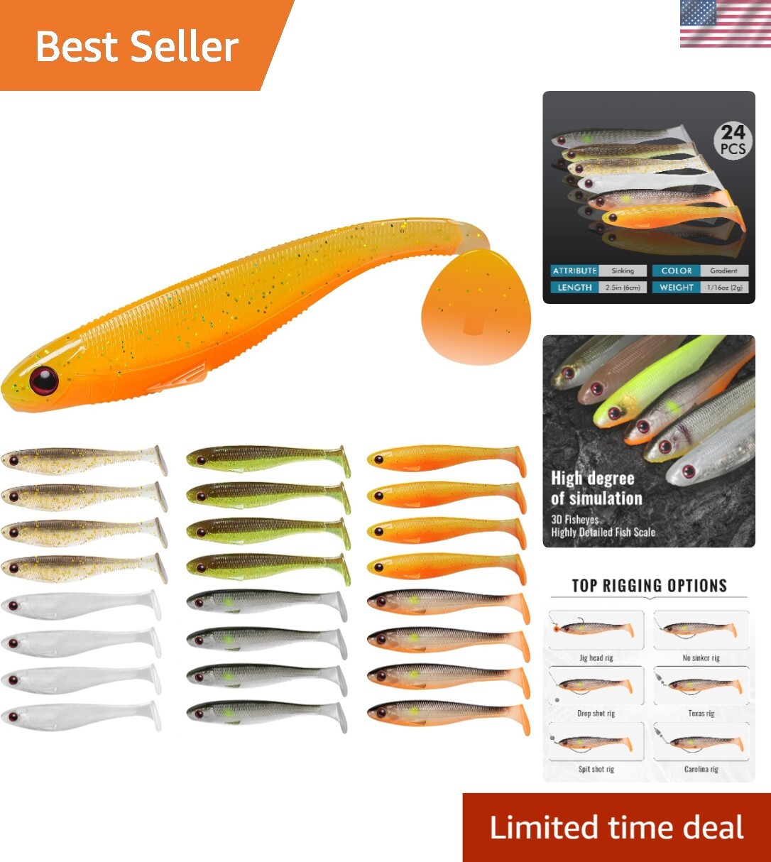 Vibrating 2.5in Soft Swimbaits - 24pc Set for Family Fishing Adventures - Image 1