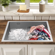 Stainless Steel Laundry Sink Balcony Wash Basin w/Washboard Utility kitchen Sink