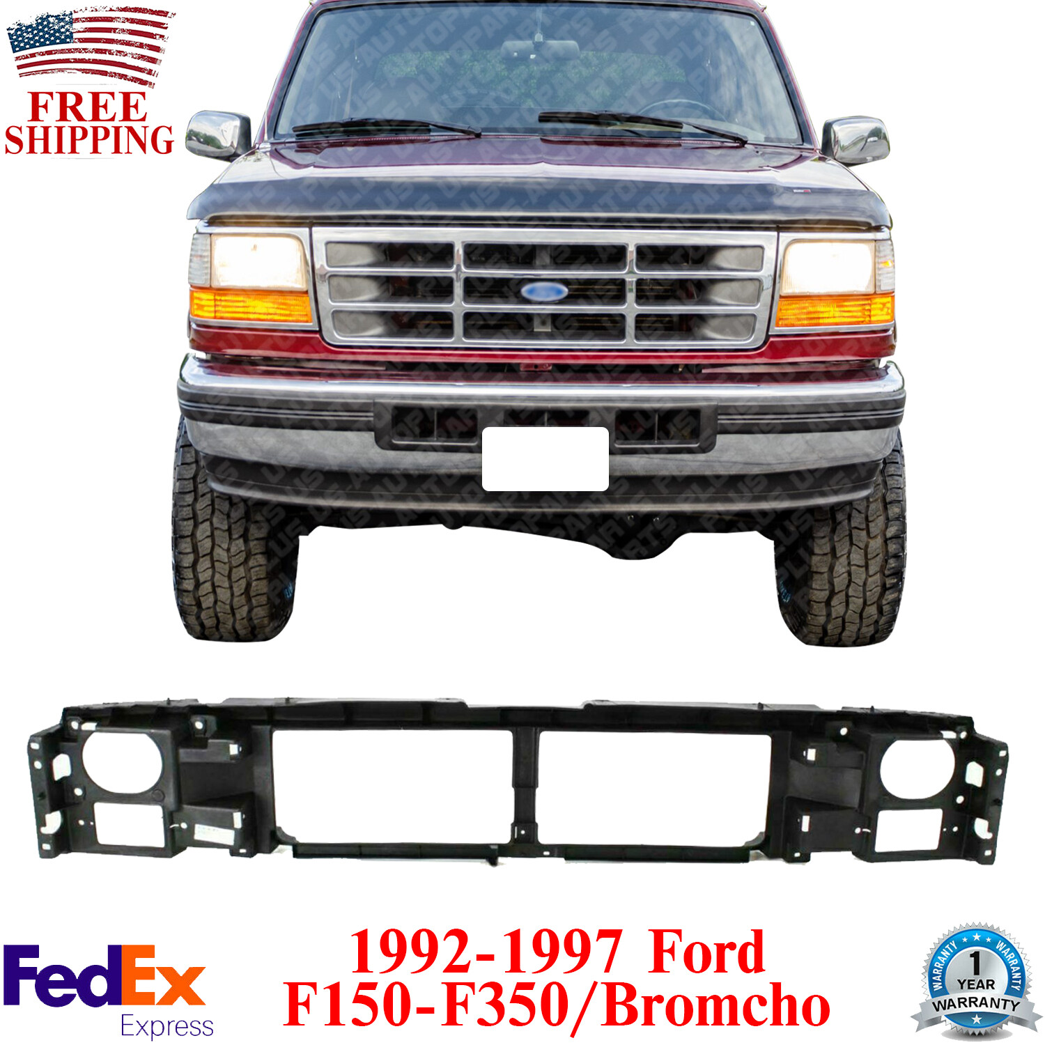 Grille Mounting Header Panel For 1992-1997 Ford F-150 F-250 F-350 Ford ...