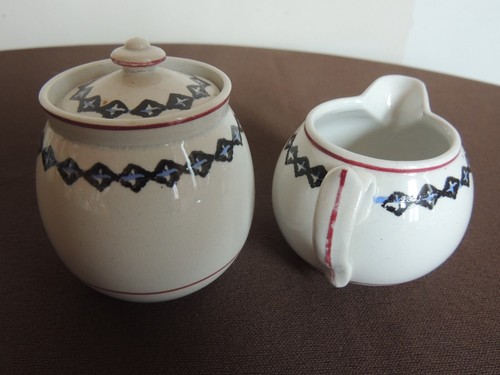 Antique Childs Cut Sponge ware Chain Link 24pc Tea Set Stafforfshire Pottery - Picture 8 of 24