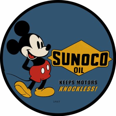 MICKEY MOUSE SUNOCO MOTOR OIL 14'' ROUND HEAVY DUTY USA MADE METAL ADV SIGN