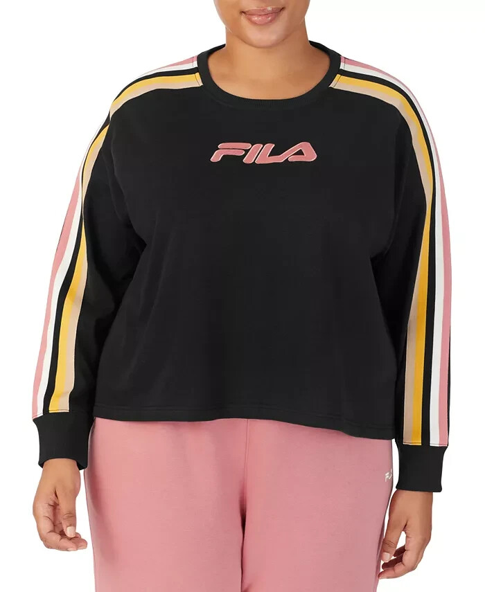 FILA NWT Clover Crewneck Logo Colorblocked Black Sweatshirt TOP Plus Size 2X $48