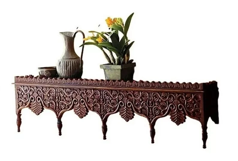 Wall Shelf bracket Wooden Hand Carved Engraved Beautiful Home wall Decorative - Image 3 of 4