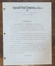 1933 Letterhead Boston Massachusetts Ingersoll Rand Company Low Power Costs
