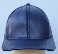 Genuine Leather Adjustable Baseball Hat / Cap - Made in USA (Navy Blue)