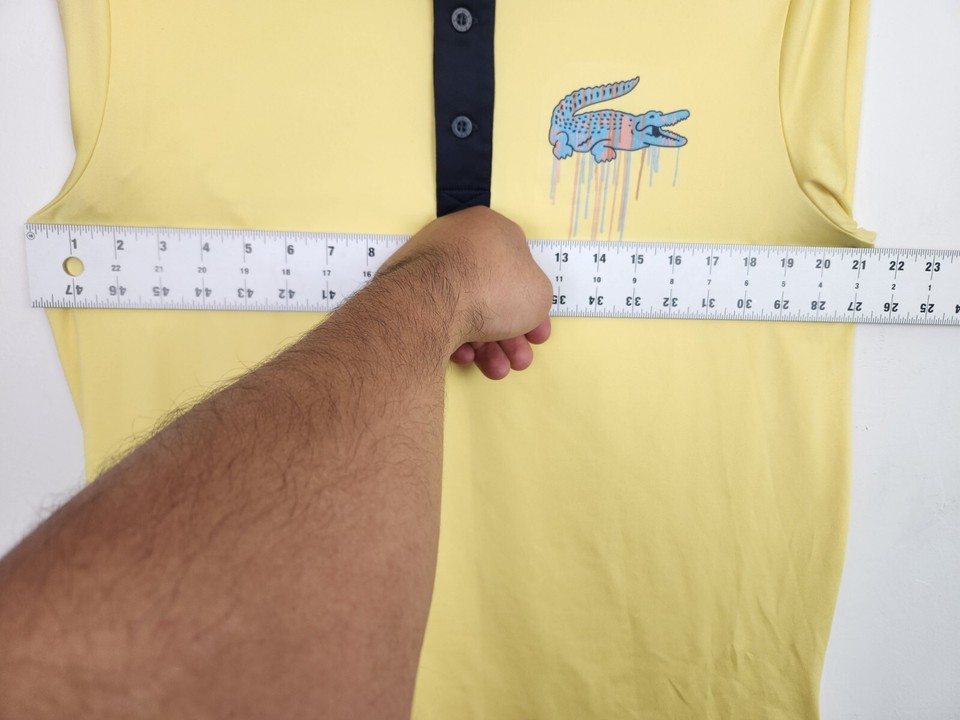 Lacoste Sport Polo Shirt Mens Large 5 Miami Open Big Logo Croc Yellow