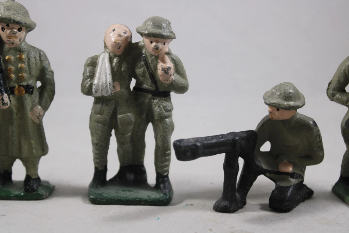 Antique 1920's WW1 Cast Iron Grey Iron US Soldier Wounded Gun Lot of 5