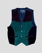 70s Vintage Posh Suede Leather Vest Green Brown Black Medium