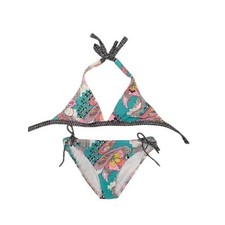 Psychedelic Paisley Triangle Halter Bikini Set Turquoise Pink Side Tie 2 Piece-L