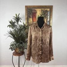 A New Day Women’s Button-Up Blouse Medium Brown Animal Print Long Sleeve