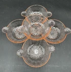 Pink Depression Glass Fruit/Dessert Bowls With Feathered Handles - Set Of 5 !!!