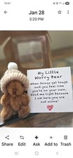 Worry Bear Plush Teddy with Knitted Hat, Box, and Support Card, Under 5"