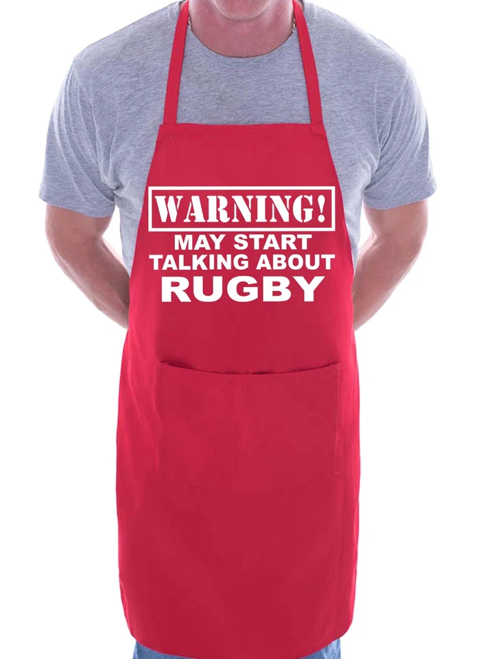 PRINTSHOP2000 Warning May Talk About Rugby Fan Funny BBQ Novelty Cooking Apron
