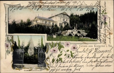 Ak Kamenz in Sachsen, Hutberg Hotel, Bismarckdenkmal - 4008462