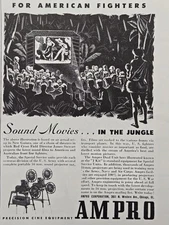 Ampro Cine Equipment Projector Sound Movies in the Jungle Vintage Print Ad 1943