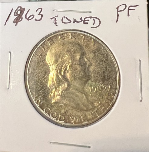 1963 PROOF FRANKLIN SILVER HALF DOLLAR OBVERSE TONED NICE!   ACTUAL COIN  #7331 - Picture 1 of 2