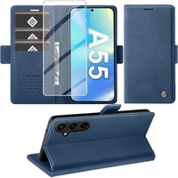 HandyhüLle PU Leder Wallet Flip Case Blau Mit Schutzfolie FüR Galaxy A55 5G