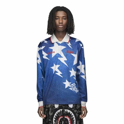 【希少レア】00s BAPE ポロシャツ ストライプ Adidas Originals x Bape (Medium Blue Denim) LSL Star Jersey KF4913