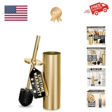 Gold Toilet Brush and Holder Set - Brushed Stainless Steel Gold Toilet Bowl B...