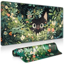 Anime Cat Mouse Pad, Green Desk Mat, Kawaii XXL Large Gaming Mouse Pad Keyboa...