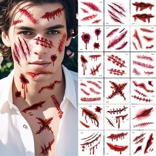 20 Sheets 3D Realistic Scar Tattoos Waterproof Bloody Wound Stickers Halloween