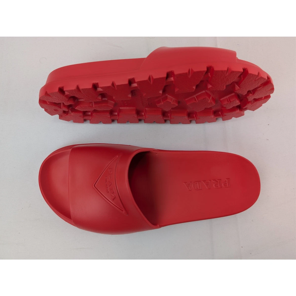 Prada slippers | Red Prada Rubber Thong Slide Sandals - Bergdorf Goodman main image 4