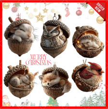 6Pcs Forest Animal Acorn Ornaments, Cozy Forest Christmas Ornaments, Pine Cone A
