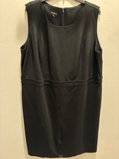 Talbots Black Solid A-Line Dress 20W Scoop Neck Sleeveless Zip Knee Length