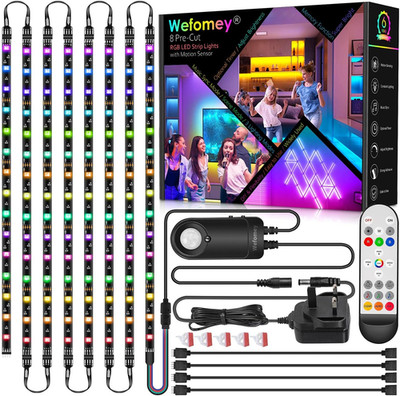 Wefomey RGB Unterschrank Streifen Lichter Set, 8 Stück * 50 cm Bewegungssensor LED Streifen Li