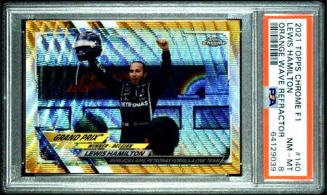 2021 Topps Chrome #140 F1 Lewis Hamilton #/25 Orange Wave Refractor Prizm PSA 8