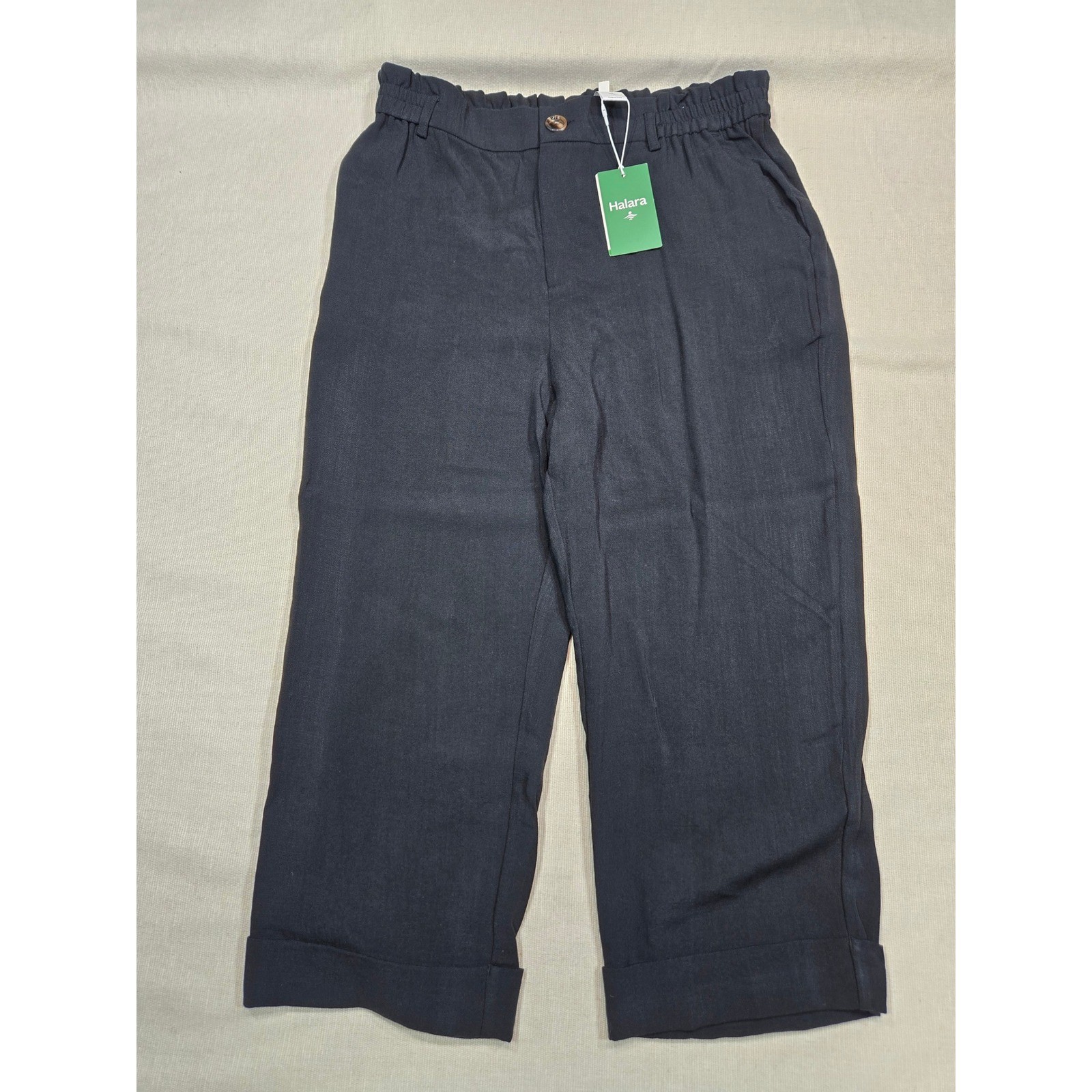 Halara Womens Black Casual Cropped Wide Leg Elastic Waist Pants Size L