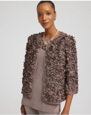 NWT Chico's Travelers Textured Rosette Jacket Blackened Burgundy Size 1 M