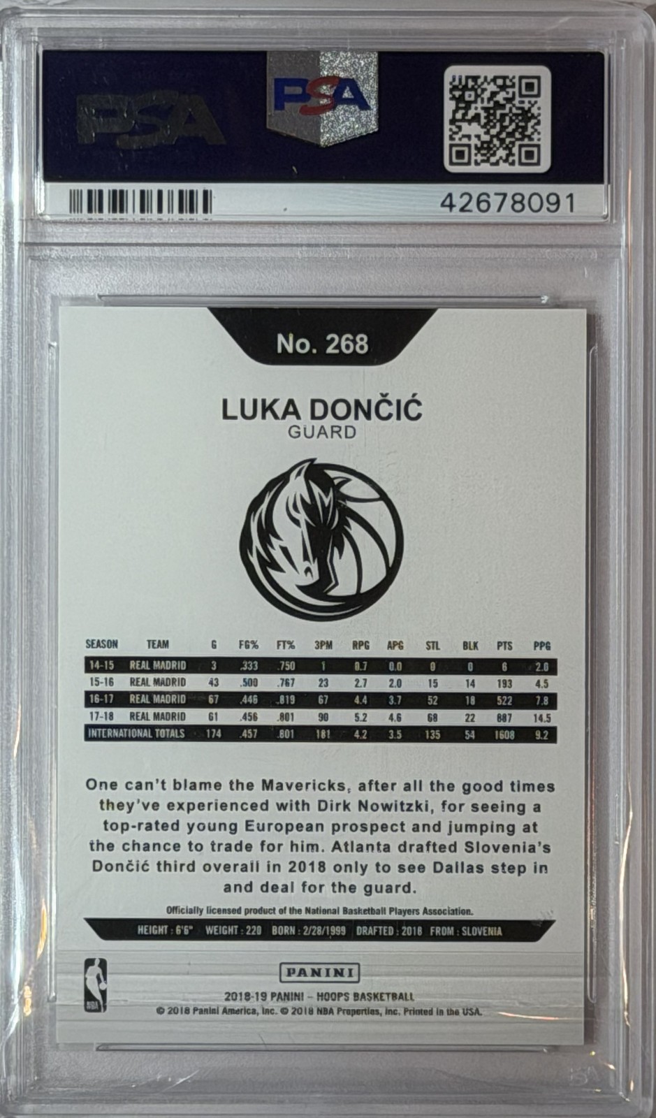 PSA GEM 10 Luka Doncic RC (rookie) 2018 Panini HOOPS-LA Lakers/Dallas Mavericks view 2