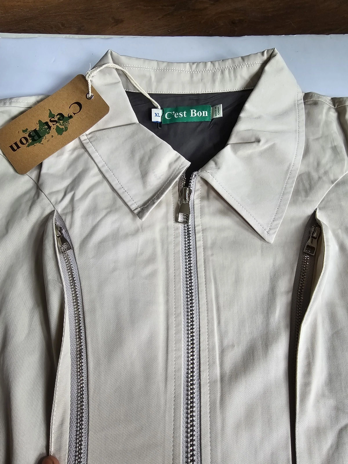 C'est Bon Work Jacket Off White Zip Up Men's SZ XL Urban Mod Work Chore Nwt  image 6