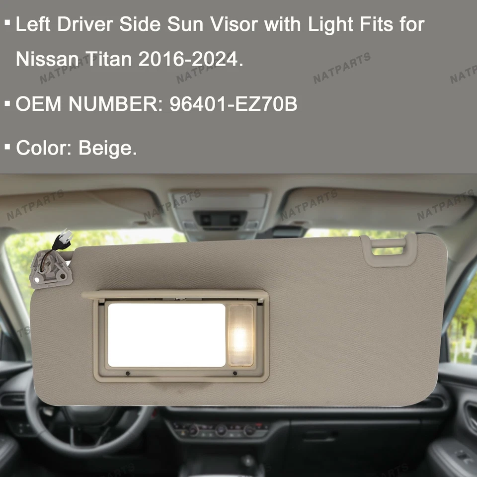 Left Driver Side Sun Visor w/ Light for Nissan Titan 2004-2024 96401-EZ70B - Image 2 of 4