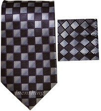 New Polyester Woven Men's neck tie and hankie set pattern blue silver formal