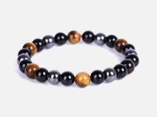 Defancy Triple Protection Bracelet Hematite Obsidian Tiger Eye Beaded Healing