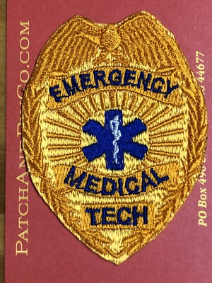 Emergency Medical Technician Badge Patch Gold Blue EMT FD Star of Life Ambulance