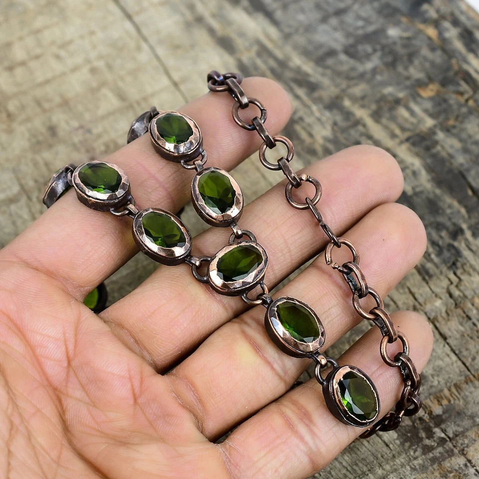 Mothers day Sale Copper Peridot Gemstone Bezel Wife Chain Electroformed Necklace - Image 4 of 4