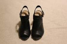 Vintage Black Faux Leather Cork Slingback Heels