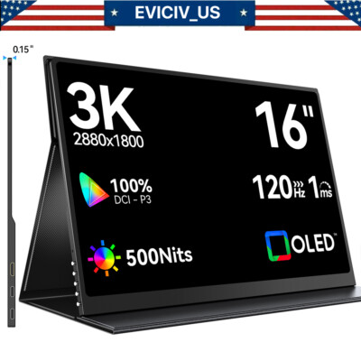 EVICIV 16'' 3K Portable 120Hz OLED Monitor 100%DCI-P3 Display 100000:1 For Travel
