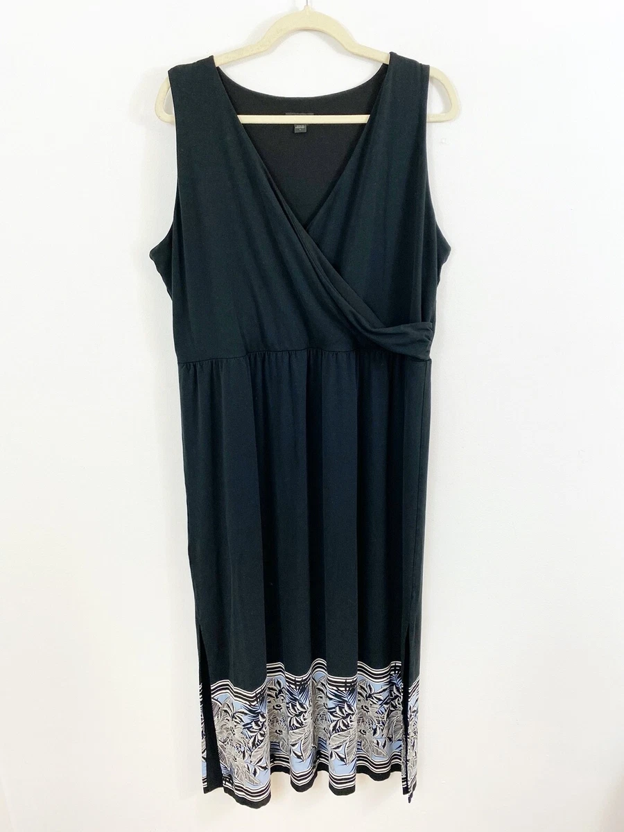 J. Jill Wearever Collection Maxi Dress Black Blue Floral Size Large  Sleeveless