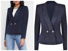 Women AUTH L'AGENCE Suit Button Front Blazer Coat Jacket Navy Blue