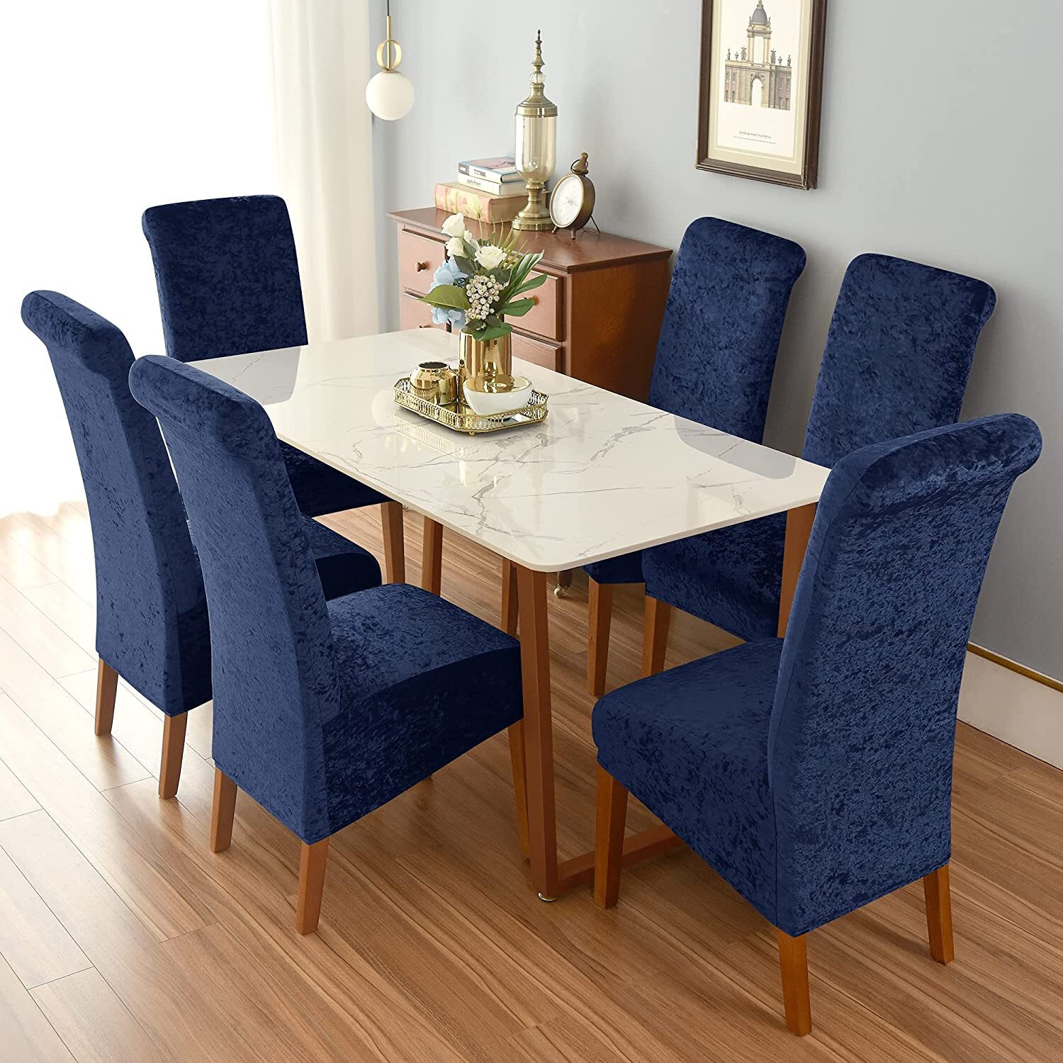 Crushed Velvet Dining Chair Covers Stretchable Protective Slipcover