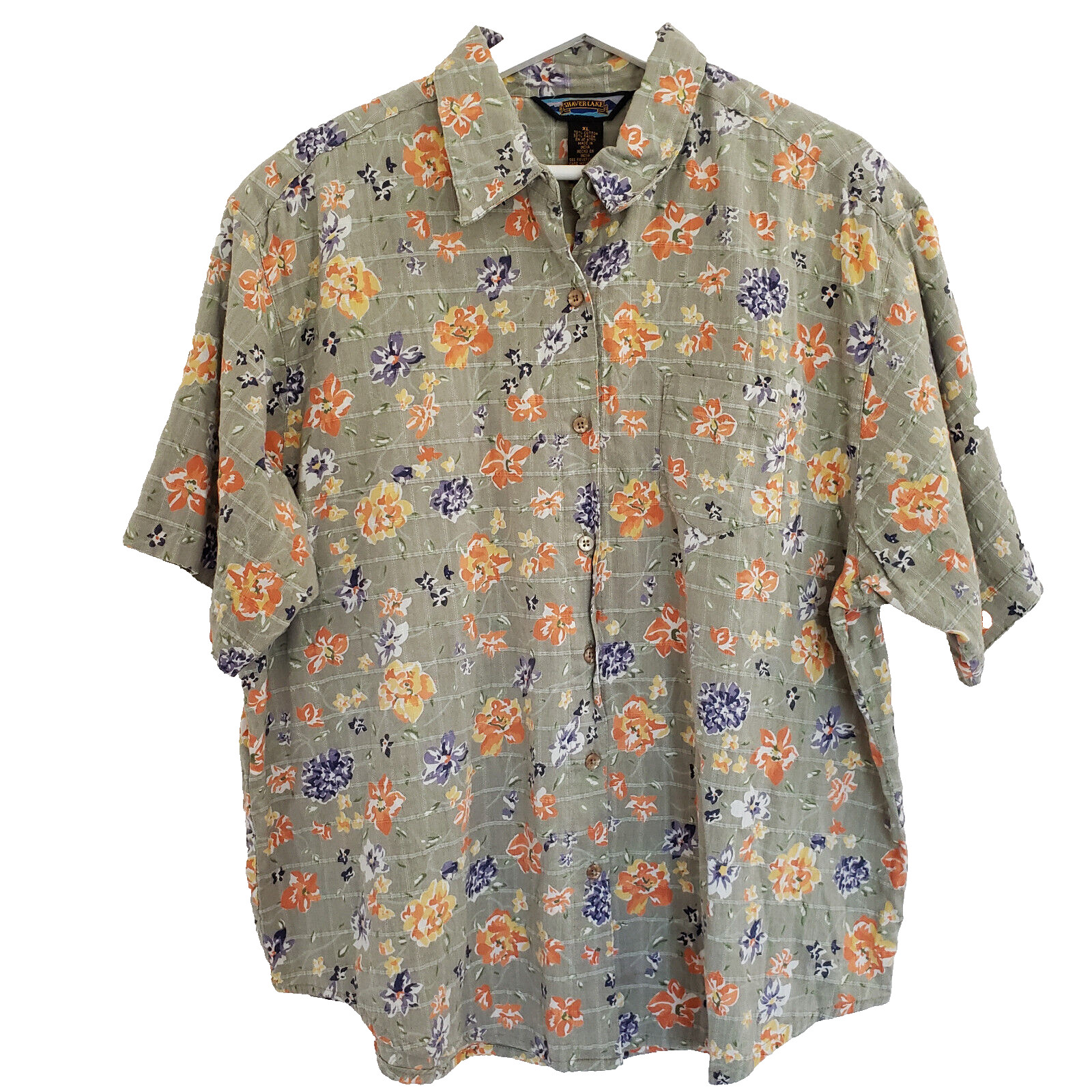Lake Button Up Shirt Short Sleeve Womens Xl Floral Tropical Hawaiian