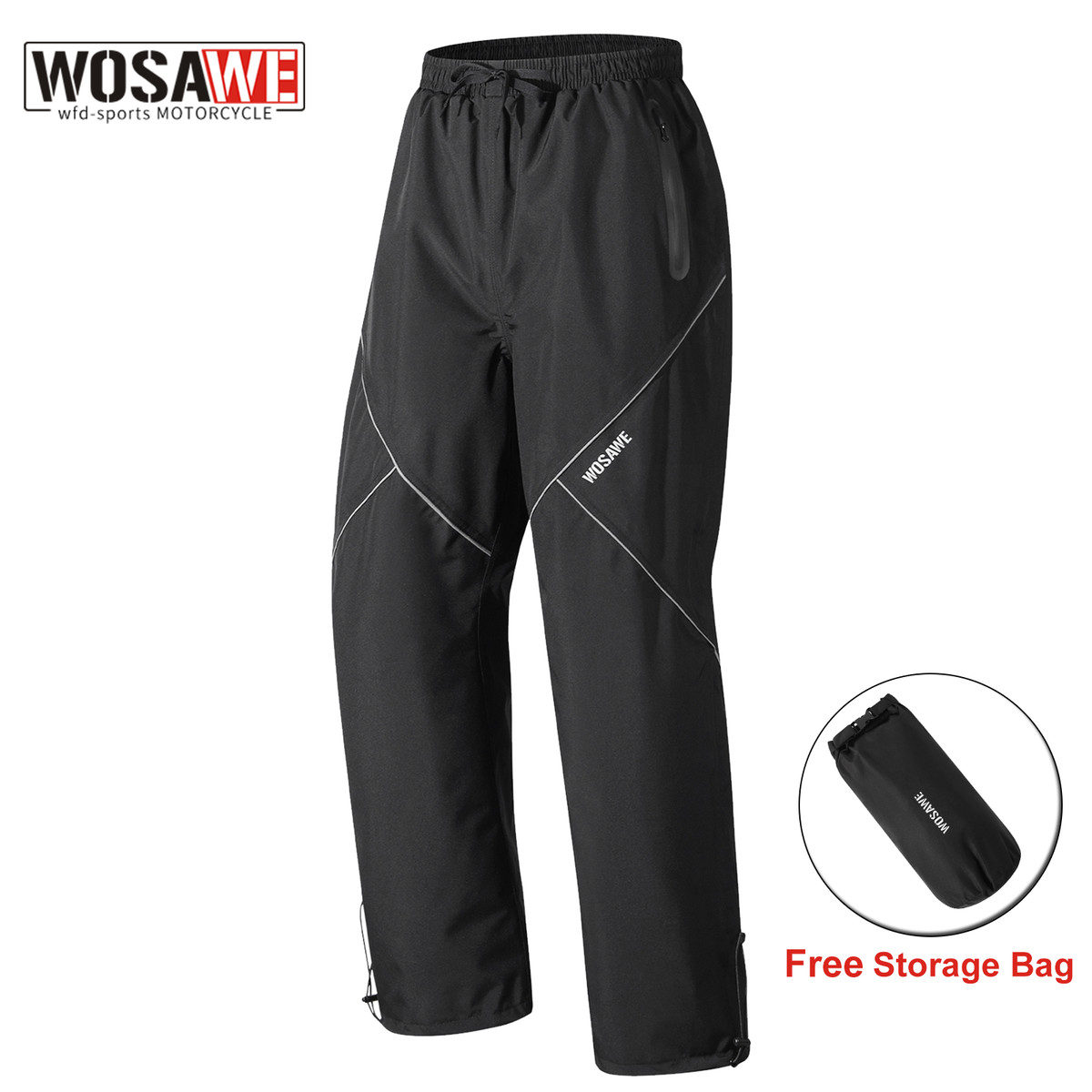 WOSAWE Unisex Motocicleta Pantalones de Lluvia Bolsillos Laterales con Cremallera Secado Rápido Reflectante